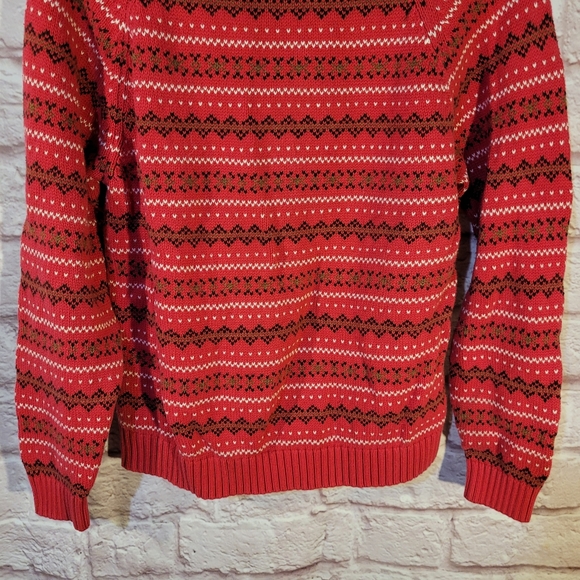 Lands’ End Red Fair Isle Striped Turtleneck Cotton Pullover Sweater - Picture 4 of 11